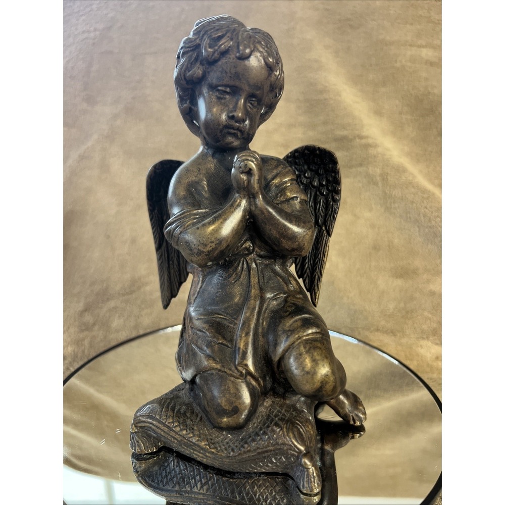 Antique 19thC Foundry Bronze Praying Angel Statue - Hollow Lost Wax Cast 3lb 1oz